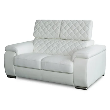 Contemporary Leather Loveseat with Click-Clack Adjustable Headrest